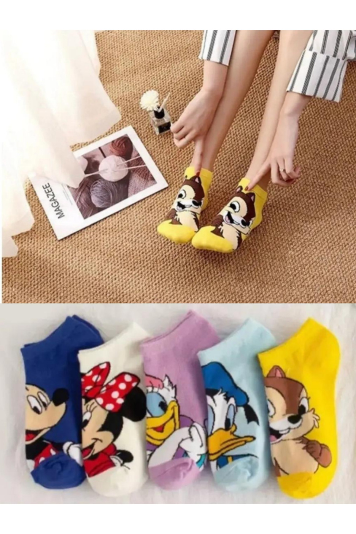 5 Çift Çizgi Film Karakterli Kadın Patik Çorap