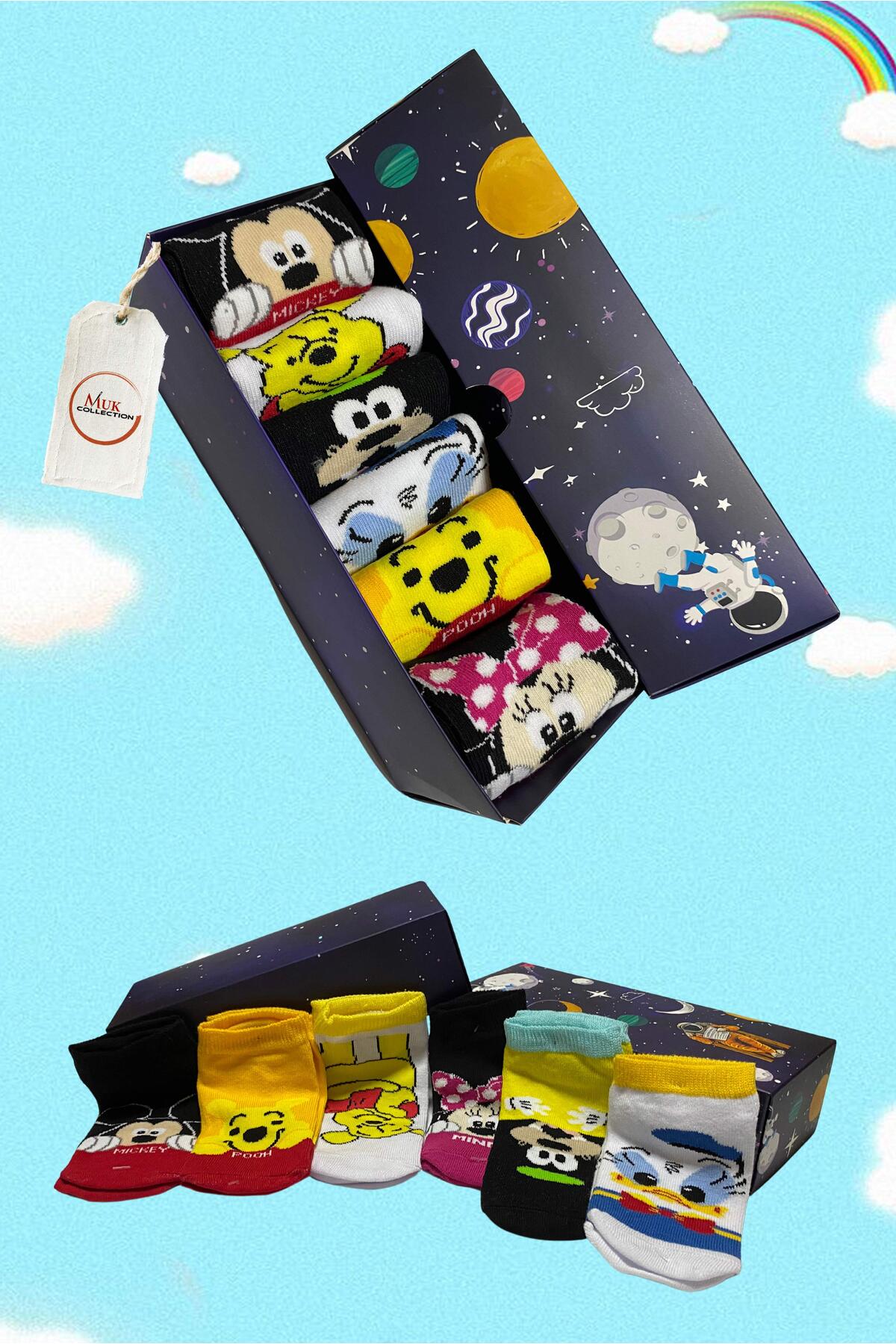 Rengarenk Çocuk Çorap Seti - 6 Çift Şık Kutuda