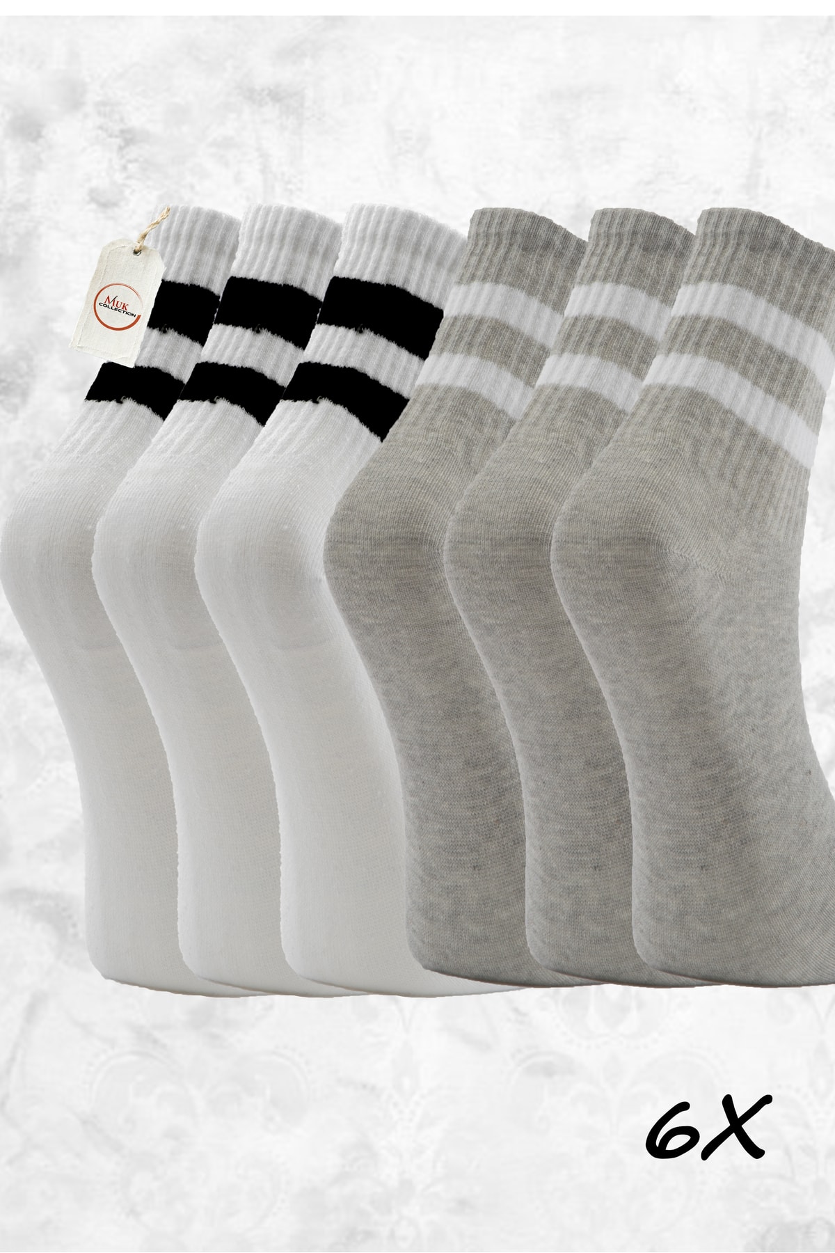 6'lı Gri Ve Beyaz Tenis Soket Çorap
